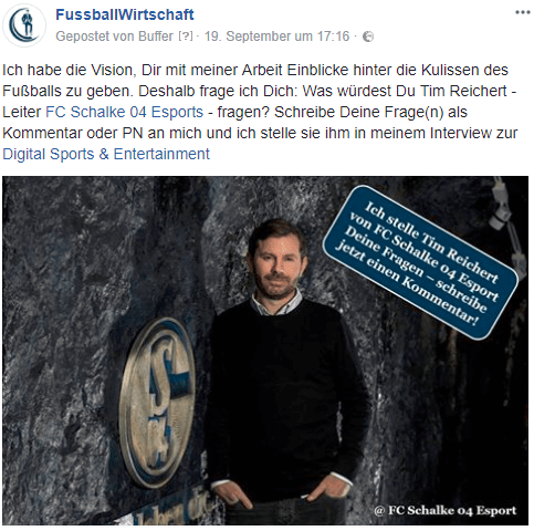 Mein Facebook-Aufruf für Fragen an Tim - Leiter Schalke 04 Esport